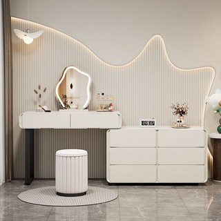 남쪽나무 서랍형 LED조명 확장형 화장대 세트, A01-밀색-6단수납장+수납장+거울(D)+원형의자, 120cm