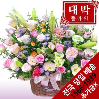 대박플라워 행복한결과 꽃바구니 생일선물 기념일 출산꽃선물 병문안 승진 취임 개업 꽃배달, 1개