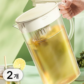 투데이리빙 1+1 2리터 티망 물병 2중 차거름망 냉장고 물통 보온 보냉 티팟 보틀 가정용 티백망 냉수병 보리차 음료 워터 포트, 2개, 2L, R98611M(베이지