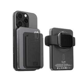 엘락 3in1 초슬림 초경량 무선 자석 맥세이프 고속 충전 5000mAh 보조배터리 에어팟충전 애플워치충전, 10,000mAh / 티타늄블랙
