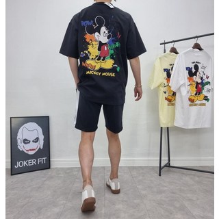디즈니 미키마우스 캐릭터 프린트 오버핏 분또 남자 반팔 티셔츠 3컬러