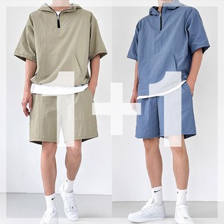 [당일발송][1+1/추가금없음] M아노락 후드 스트링 반팔세트 편하게 입기 좋은 야외활동에 좋은 가벼운 세트