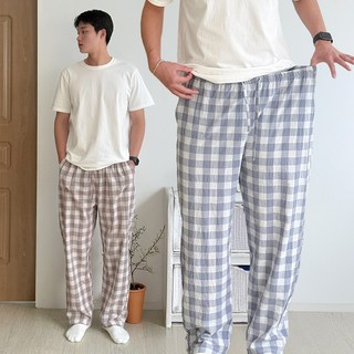 디디오 남자 순면 여름 파자마바지 통기성 체크 홈웨어 잠옷바지 CW카야