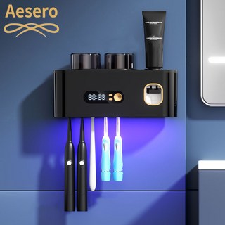 Aesero 칫솔살균기 무선 휴대용 칫솔살균기 벽걸이형 양치컵 수납함 칫솔 거치대 욕실 선반 정리대, 블랙