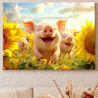 [인메이블] 돈들어오는그림 해바라기 돼지 9종 인테리어 액자 풍수 개업 선물 캔버스 거실 현관 황금 금전운, 1. 돈들어오는 행복 돼지, 포스터+우드 메탈액자, 06호 [40.9x27.3cm]