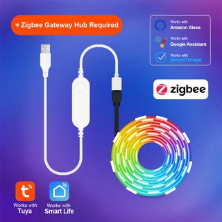 투야 와이파이 지그비 LED 스트립 조명 5050 RGBW WW 유연한 리본 TV 백라이트 장식 다이오드 테이프 알렉사 구글과 작동, ZigBee Version, 5m, RGB White