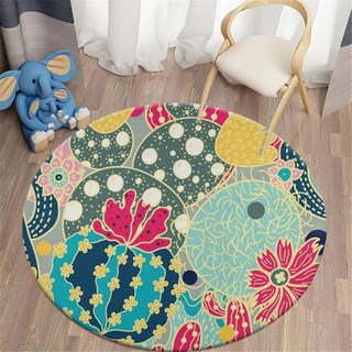 라운드 카펫 선인장 알로에 아트 페인팅 프린트 거실 플란넬 침실 영역 러그, A. Diameter 80cm, 4. Round Rug 4, 1개