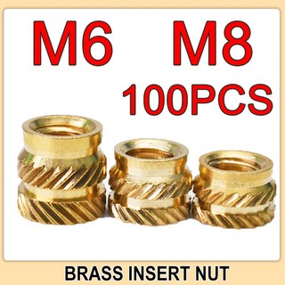 100pcs M6 M8 삽입 황동 너트 핫멜트 널링 나사 열 삽입 삽입 구리 너트 삽입 플라스틱 용 구멍에 압착 맞, M6 x7x 9(100pcs)