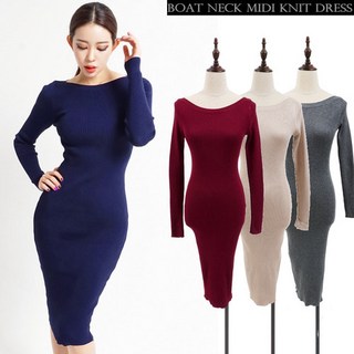 없음 보트넥 미디 니트 원피스