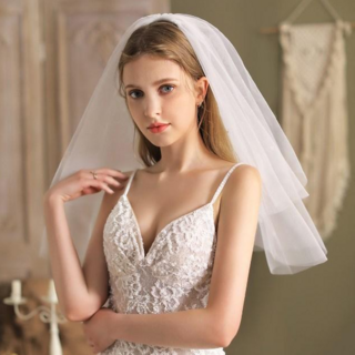 웨딩케이 V212 셀프 웨딩 면사포 2단 숏 웨딩베일 상품 이미지
