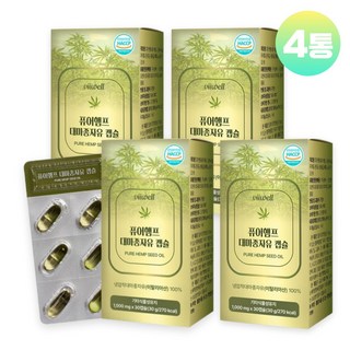 대마종자유 냉압착 햄프씨드 오일 100% 엑스트라버진 오가닉 식물성 캡슐 1000mg 식약청 해썹, 4개, 30회분
