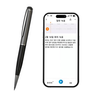 RUNDX 고성능 AI 볼펜녹음기 휴대용 장시간 블루투스 녹음펜 64GB 메모리 카드 내장, 블랙