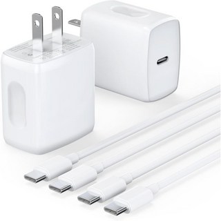 USB C 충전기 타입 고속 충전 2팩 25W 블록iPhone 15 16 Pro/Pro Max/Pad Pro 삼성 시리즈 등용 6FT to 케이블 포함, USB C 충전기 타입 고속 충전 2팩 25W 블록iP