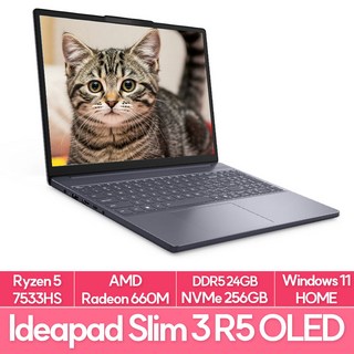 레노버 2025 아이디어패드 슬림 3 15ARP10 라이젠5 라이젠 7000 시리즈, LunaGrey, 256GB, 24GB, WIN11 Home, Slim3 15ARP10 OLED 83K7003AKR