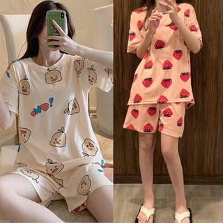 여성용 반팔 잠옷 상하세트 2개