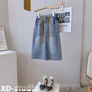 JS5587 여아 키즈 주니어 봄 여름 가을 고퀄 미디 롱 데님 청 면혼방 A라인 스커트 치마 청치마 워싱 복고 러블리 데일리 아동복