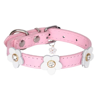 Cute Dog Collar Necklace PU Leather Puppy Cat With Flower Accessory For Small Medium Chihuahua Yorks, 01 XS 20-26cm, 01 분홍색