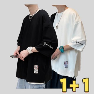 Blosun 남자 1+1 반팔티셔츠 2장 세트 트렌드 반팔 남성 반팔티 클래식 티셔츠 여름 빅사이즈 7부 소매