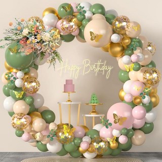 세이지 그린 핑크 풍선 아치 키트 153Pcs 라이트 올리브 블러셔 화이트 골드 라텍스 색종이 갈랜드 인공 유칼립투스 3D 버터플라이 베이비 샤워 생일 파티 장식용