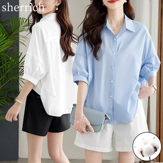 Sherrich 여성 화이트셔츠 루즈핏 날씬해 보이는 얇은 화이트 셔츠 블라우스 면 100%