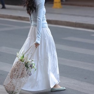 로맨틱 코튼캔디 셔링 피크닉 바람결 롱스커트