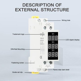 Din 레일 마운트 삼상 전압계 Ac 80-500V 미니 모듈 게이지 표시기 LED 디지털 디스플레이 감지기 TONGOU, 1개