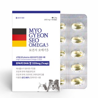 묘견서 강아지 고양이 오메가3 60캡슐 2개월분 순도 80% KDpharma 오일, 1개, 60정