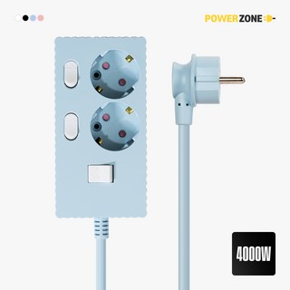 파워존 4000W 고용량 웨이브 개별스위치 2구 멀티탭 과부하차단 멀티콘센트 50cm 1.5m 3m 5m 7m, 개별스위치 2구1.5m 파스텔블루, 1개