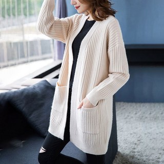 페이준 봄가을 니트 가디건 긴팔 루즈핏 하프코트 롱니트 롱가디건 캐주얼 상의탑 KS842