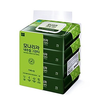 모나리자내 내추럴 물티슈 72매x4입 캡형 모나리자 그린티 SWC12592, 1개