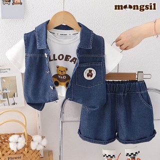 몽실이 헬로베어 데님조끼 상하복3pcs