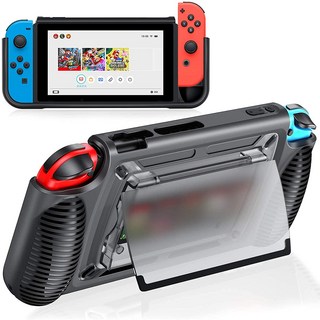 7개의 보관 슬롯이 있는 Nintendo 스위치 그립 쉘용 케이스 다중 각도 조절 가능 스탠드 핸들 커버 충격 흡, 02 Clear