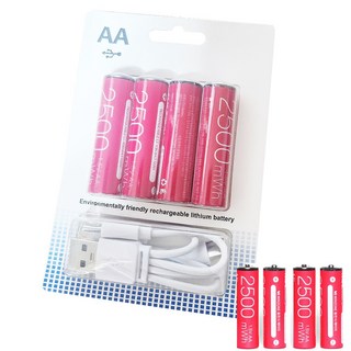 WINZONE USB C타입 충전 배터리 충전 건전지 AA 1.5V 1700mAh (2500mWh) 4P세트/동시충전 케이블/Li-ion, 4개, 1세트