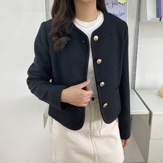 델레브 트위드 자켓 봄 간절기 정장 라운드 금장