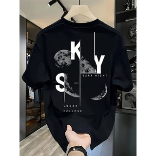 남성용 오버사이즈 달 & 별 그래픽 티셔츠 - "KY" 디자인 어두운 밤 테마 루즈핏 반팔 캐주얼 스트리트웨어 사계절 편안함 달 장식