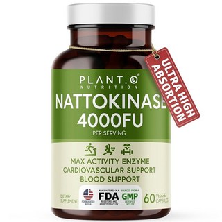 PLANT.O NUTRITION 최대 효소 지원이 있는 나토키나제 보충제 - 1회 제공량당 4 000FU - 심장 건강 지원을 위한 프리미엄 나토키나제 포뮬러 - 60캡슐 -, 1개