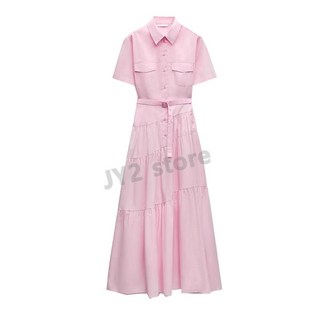 자라 여성원피스 셔츠 카라 벨트 반팔 롱 드레스 ZARA