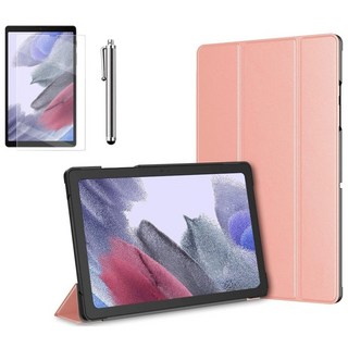 갤럭시탭A7 라이트 Lite 8.7 호환 슬림 북커버 케이스 스탠드+액정필름+터치펜 SM-T220N T225N 케이스나라, 로즈골드, 기본 케이스