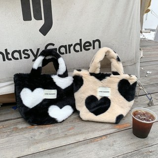 에스조이 여성 미니 페이크 퍼 토트 에코 핸드백