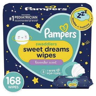 Pampers Swaddlers Sweet Dreams 아기 물티슈 수딩 라벤더 플립 탑 팩 3개 (총 168장), 1개