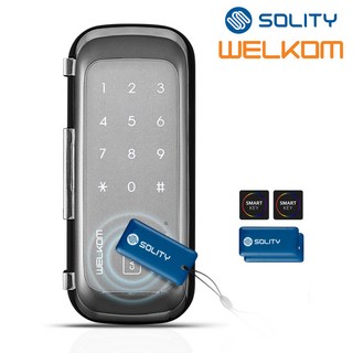 솔리티 웰콤 WGT330 단문형 카드키4개+번호키 강화유리문전용 좌우수문자동인식(키패드자동전환) 상시문열림기능 차임벨기능 생활방수 상가 빌라 업소 현관문 디지털도어락 도어록, 고객직접설치
