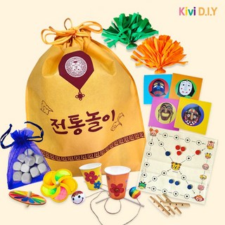 전통놀이 만들기 6종 딱지 윷놀이 제기 팽이 죽방울 공기놀이 DIY, 전통놀이6종세트, 1개