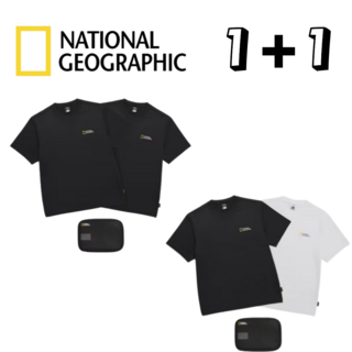 [국내매장판] 1+1 내셔널지오그래픽 반팔 티셔츠 유니 메이스 쿨링 라운드 공용+다용도 파우치