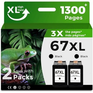 67XL HP 67 잉크용 블랙 잉크 카트리지 교체 XL hp67 2팩 DeskJet 1255 2700 4100 시리즈 4155 2700e 2855e 4155e 2755e En, 67XL HP 67 잉크용 블랙 잉크 카트리지 교체 X