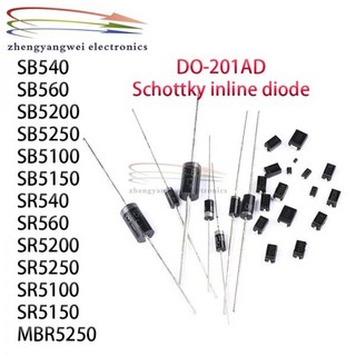 발광다이오드 인라인 쇼트키 다이오드 DO-201AD SB5250 SB5150 SB5100 SR5250 SR5150 SR5100 MBR5250 5A 100V 5A1, 1개