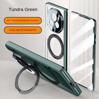 Metal Magnetic Holder Magsafe Transparent Case 아너 매직 V 3 V3 with Tempered Glass Flim Folding Hin, 04 Green, 01 아너 매직 V3