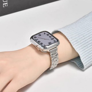 럽미리브 애플워치 8 7 SE SE2 호환 슬림 메탈 스트랩, 38/40/41mm, 실버, 1개