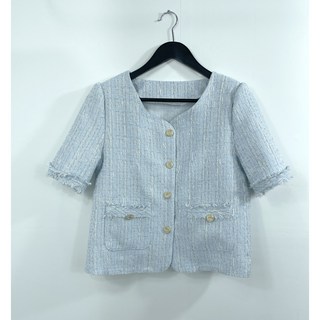 기장좋음숏자켓 소매수술 골드버튼 파스텔컬러 트위드반팔자켓 여름 늦봄 가을