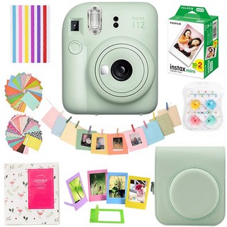 기존 Fujifilm Instax Mini 12 인스턴트 카메라 (20 매 포함) 미니 필름 종이 카메라 숄더 스트랩 가방 액세서리 슈트, 4)Mint Green, 1개
