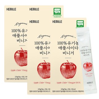 헤밀레 100% 유기농 애사비 스틱 애플사이다비니거 15포, 4박스, 225g